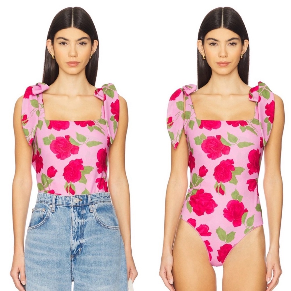 Tie-Shoulder Pink Floral Square-Neck Top